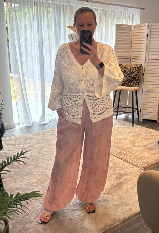 Cream Embroidered & Crochet Blouse