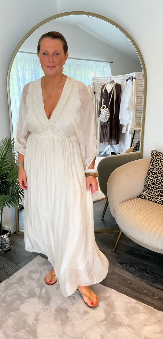 Cream “Saffy“ Silk Mix Maxi Dress