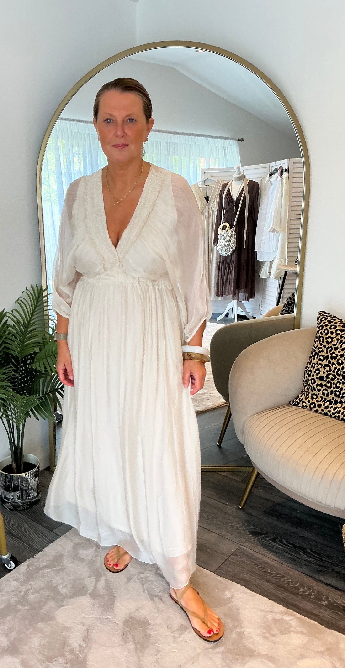 Cream “Saffy“ Silk Mix Maxi Dress