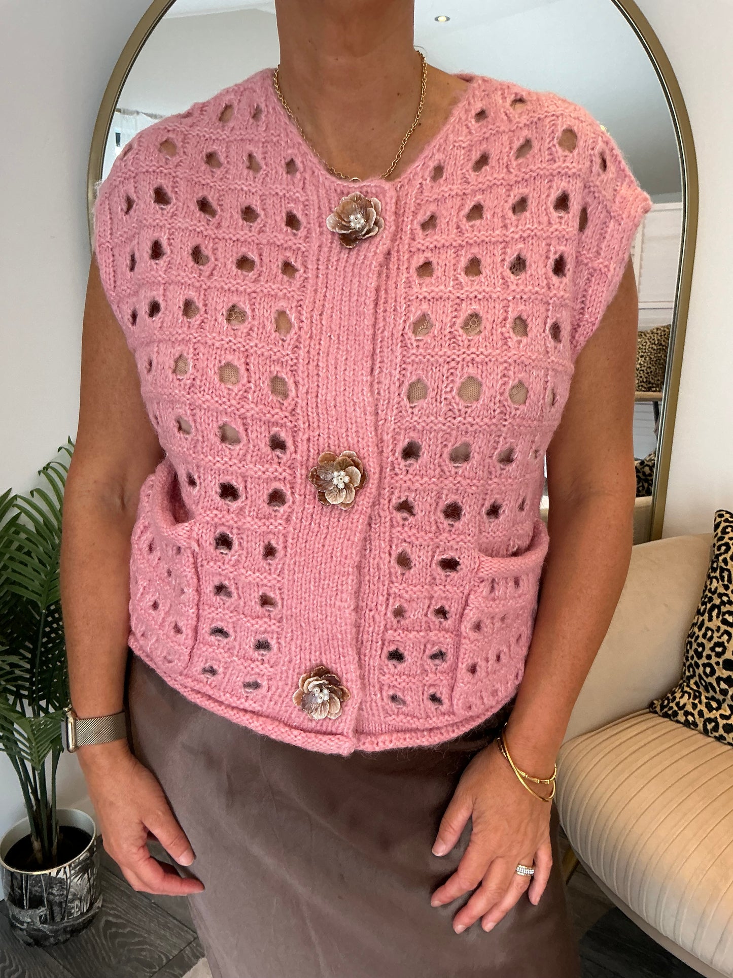 Pink “Kara” Knitted Waistcoat
