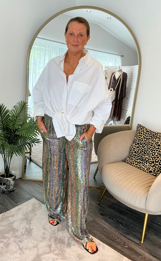 Khaki “Anais” Sequin Trousers