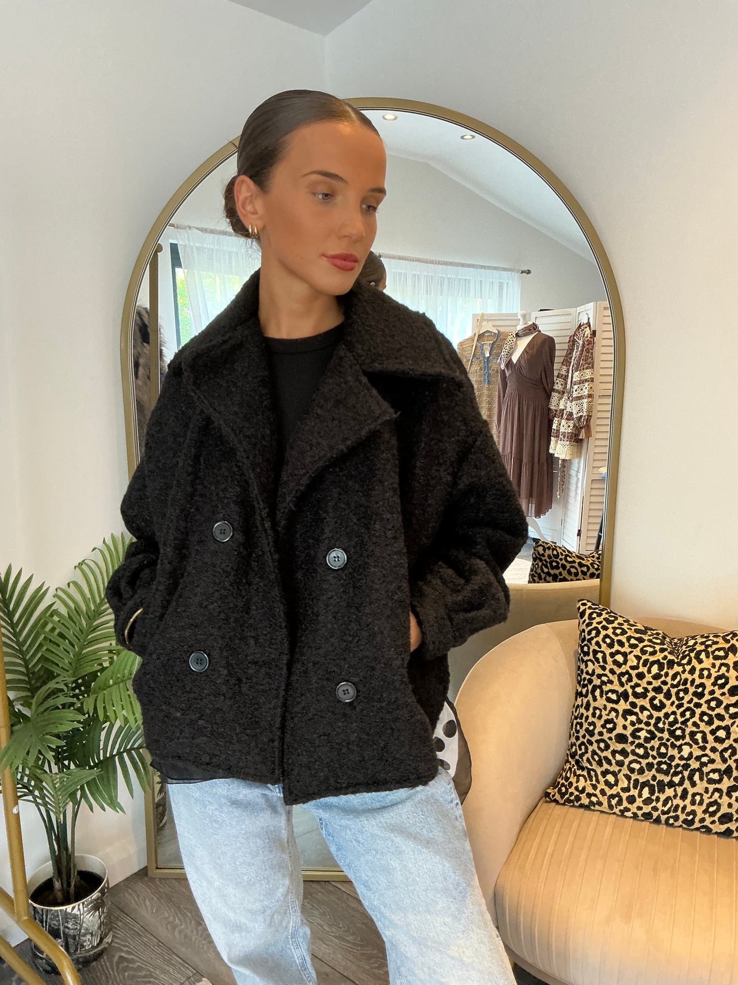 Black “ Kaitlin” Boucle Cropped Jacket