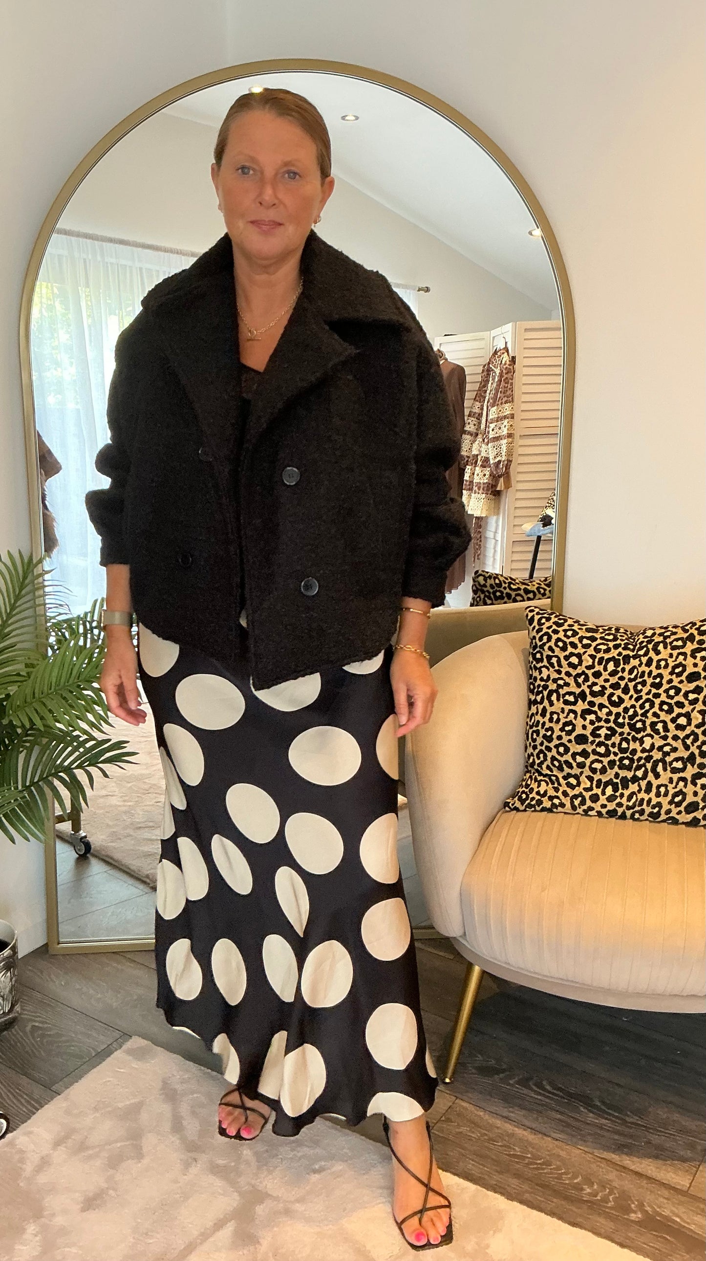 Black “” Spot Bias Cut Maxi Skirt