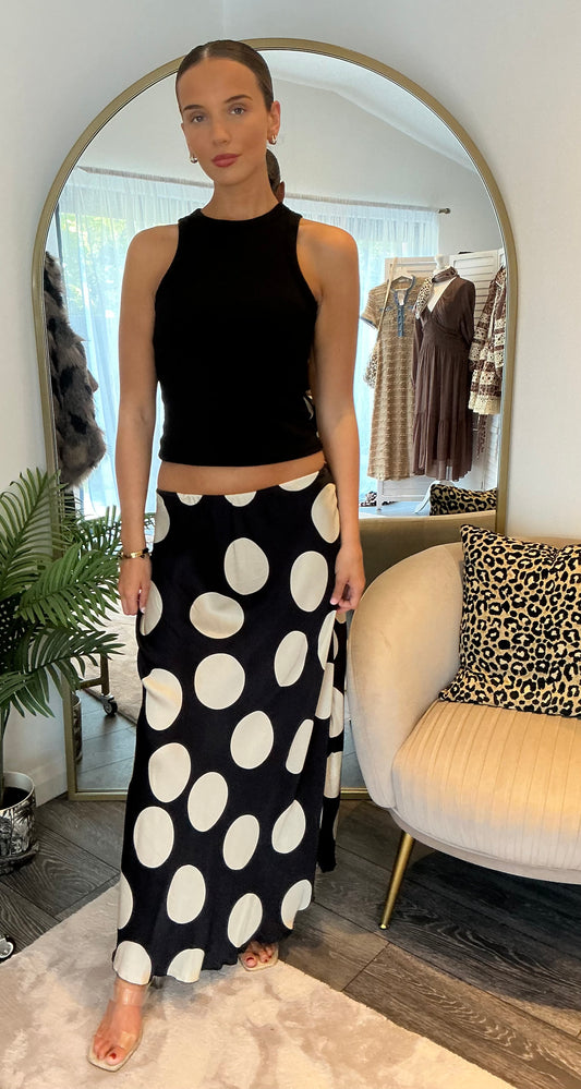 Black “” Spot Bias Cut Maxi Skirt