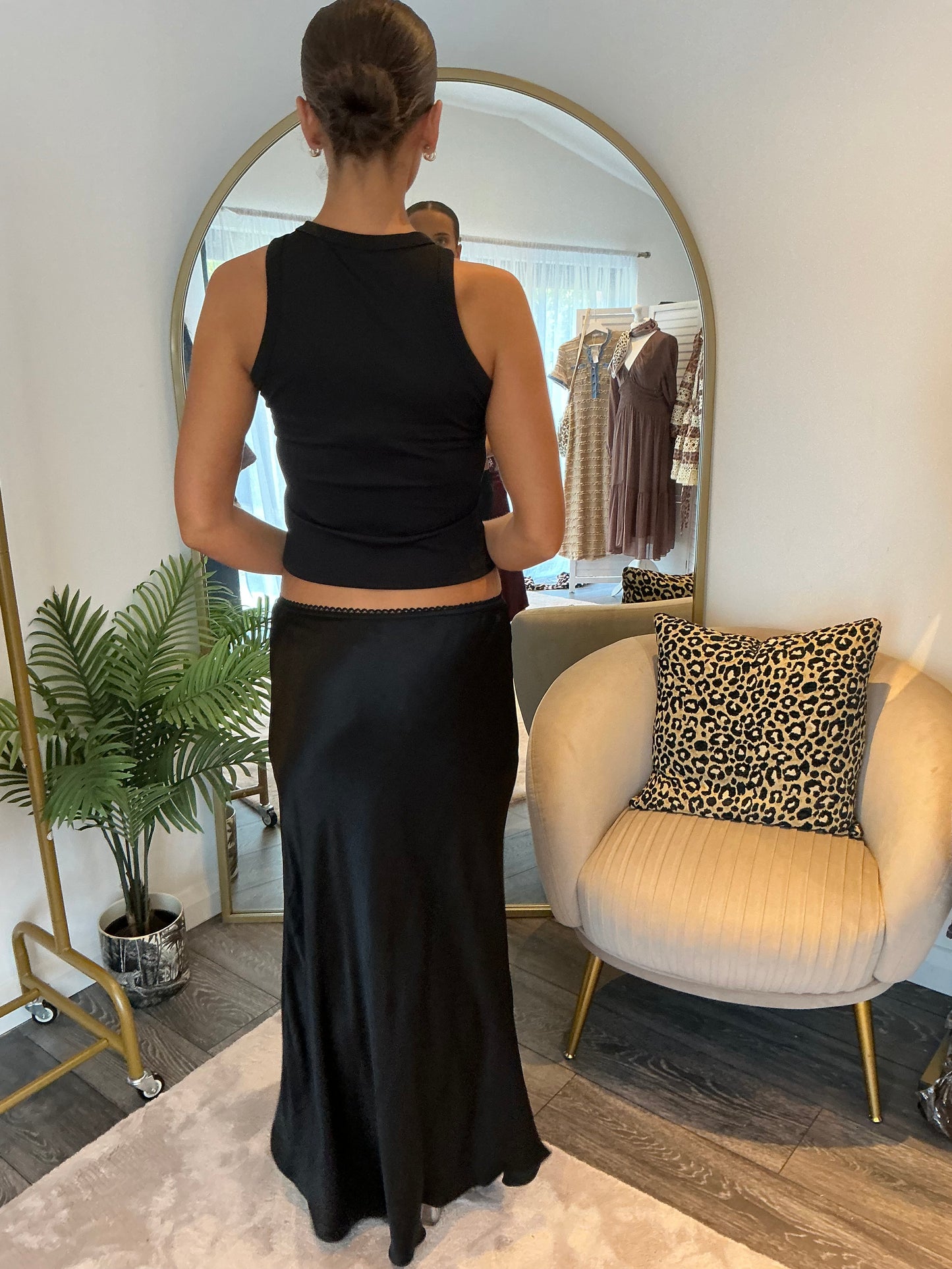 Black “” Satin Bias Cut Maxi Skirt