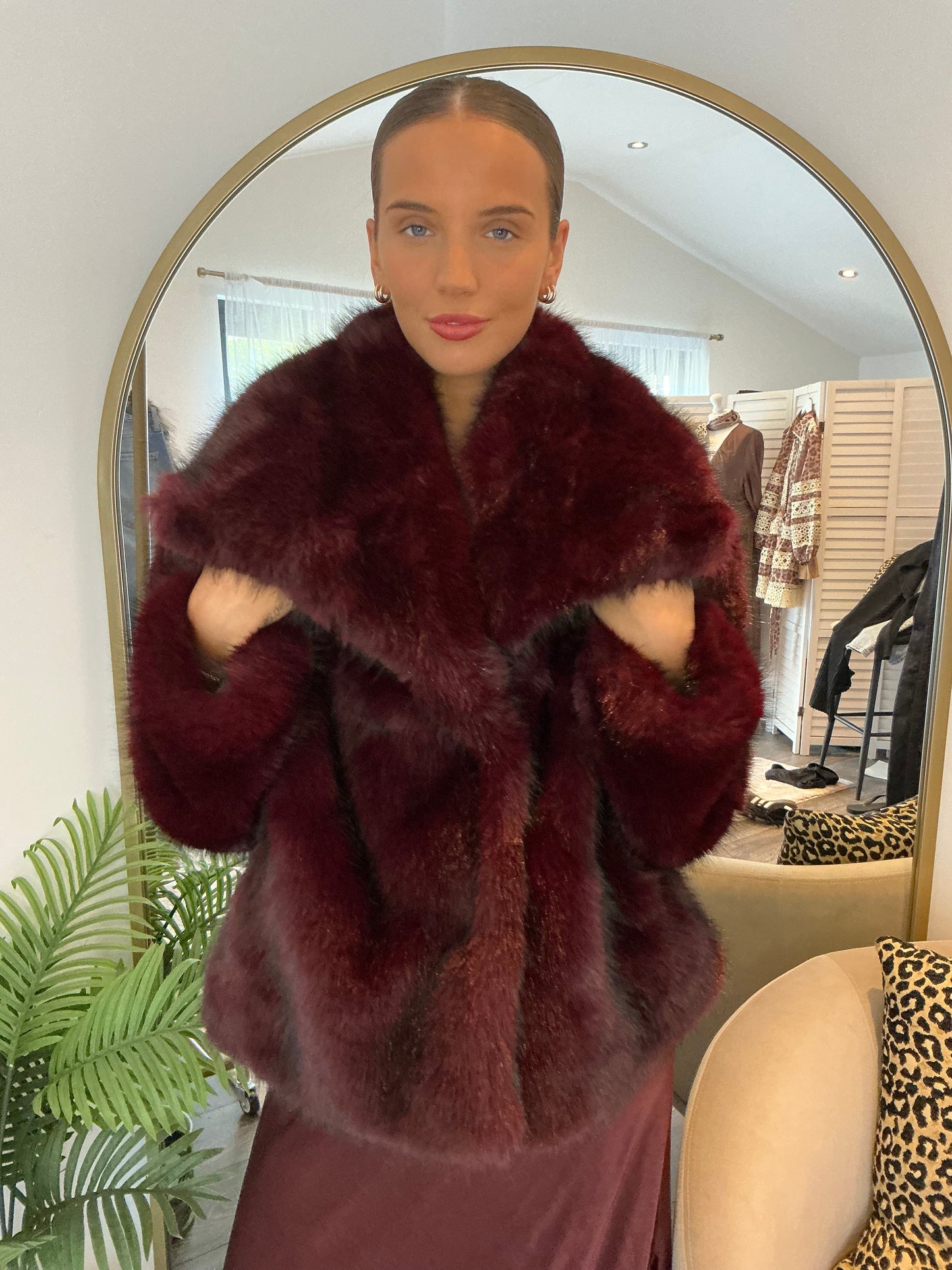 Dark Red “Camille” Faux Fur Jacket
