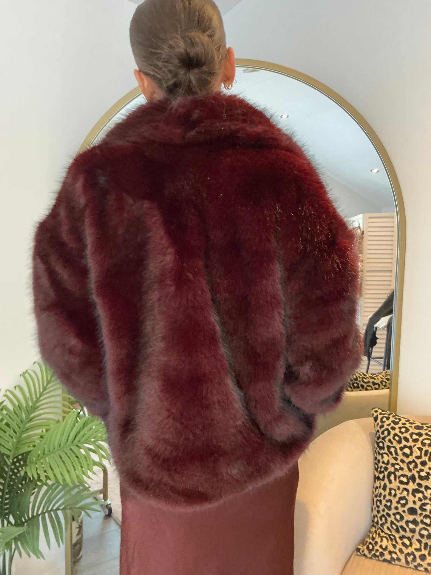 Dark Red “Camille” Faux Fur Jacket