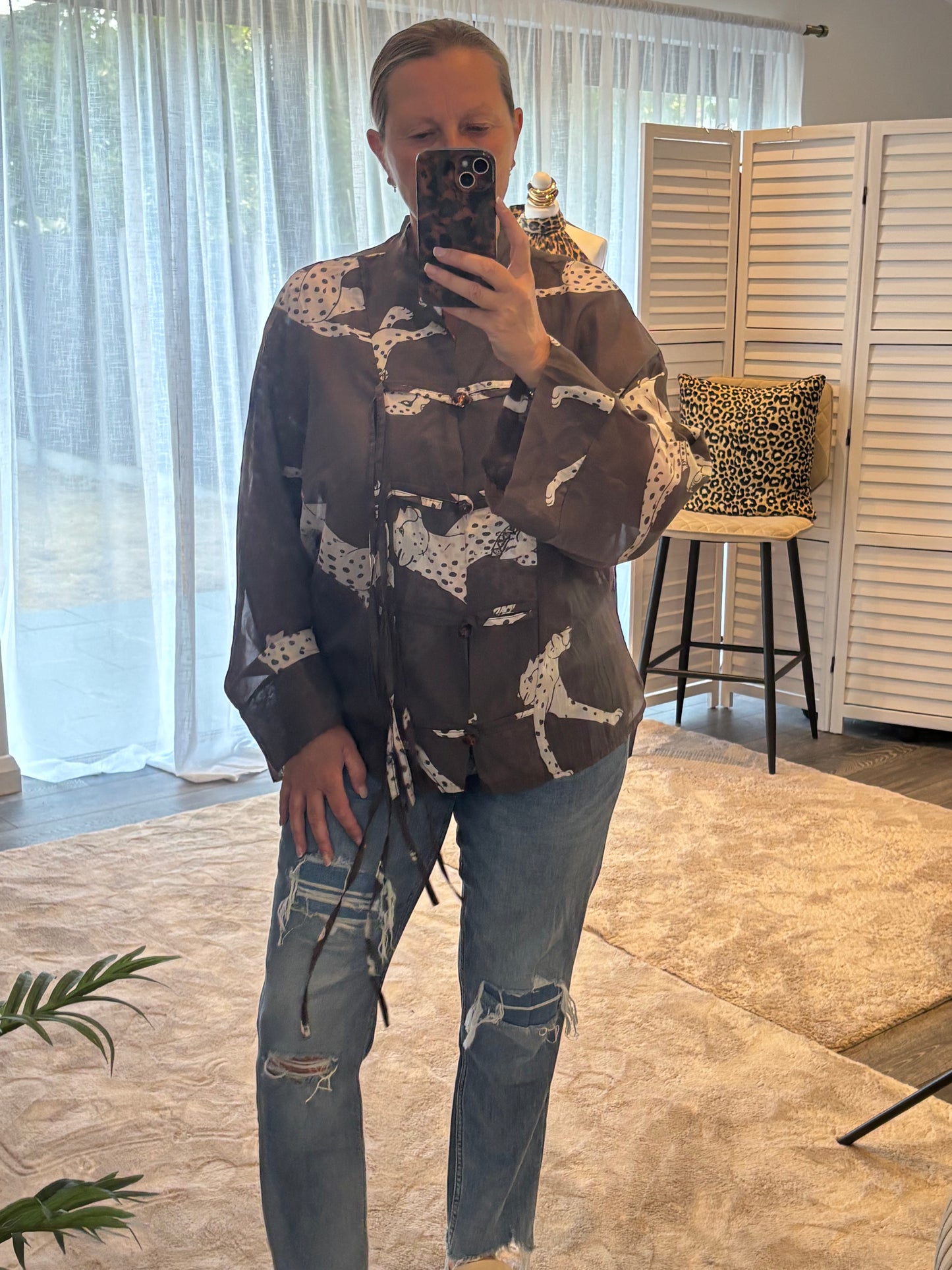 Brown “Thea” Leopard Kimono Shirt
