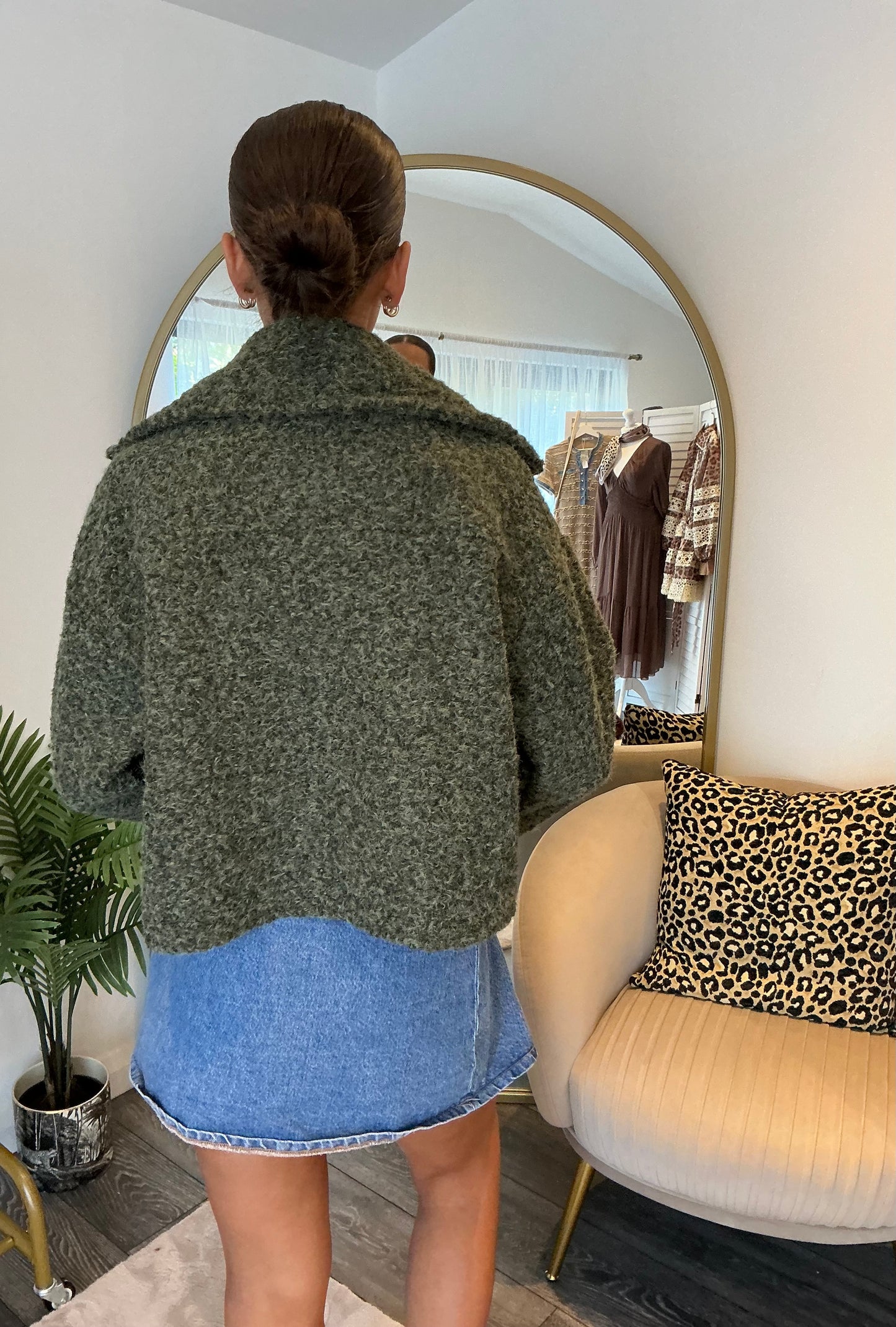 Khaki “Kaitlin” Boucle Cropped Jacket