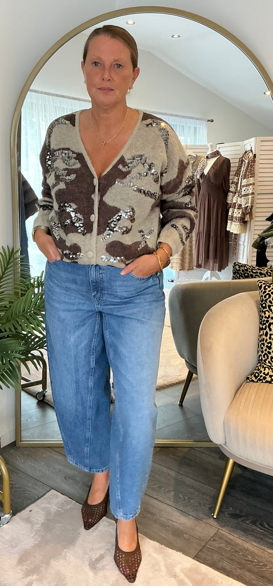 Beige “Camelia” Camo Sequin Cardi