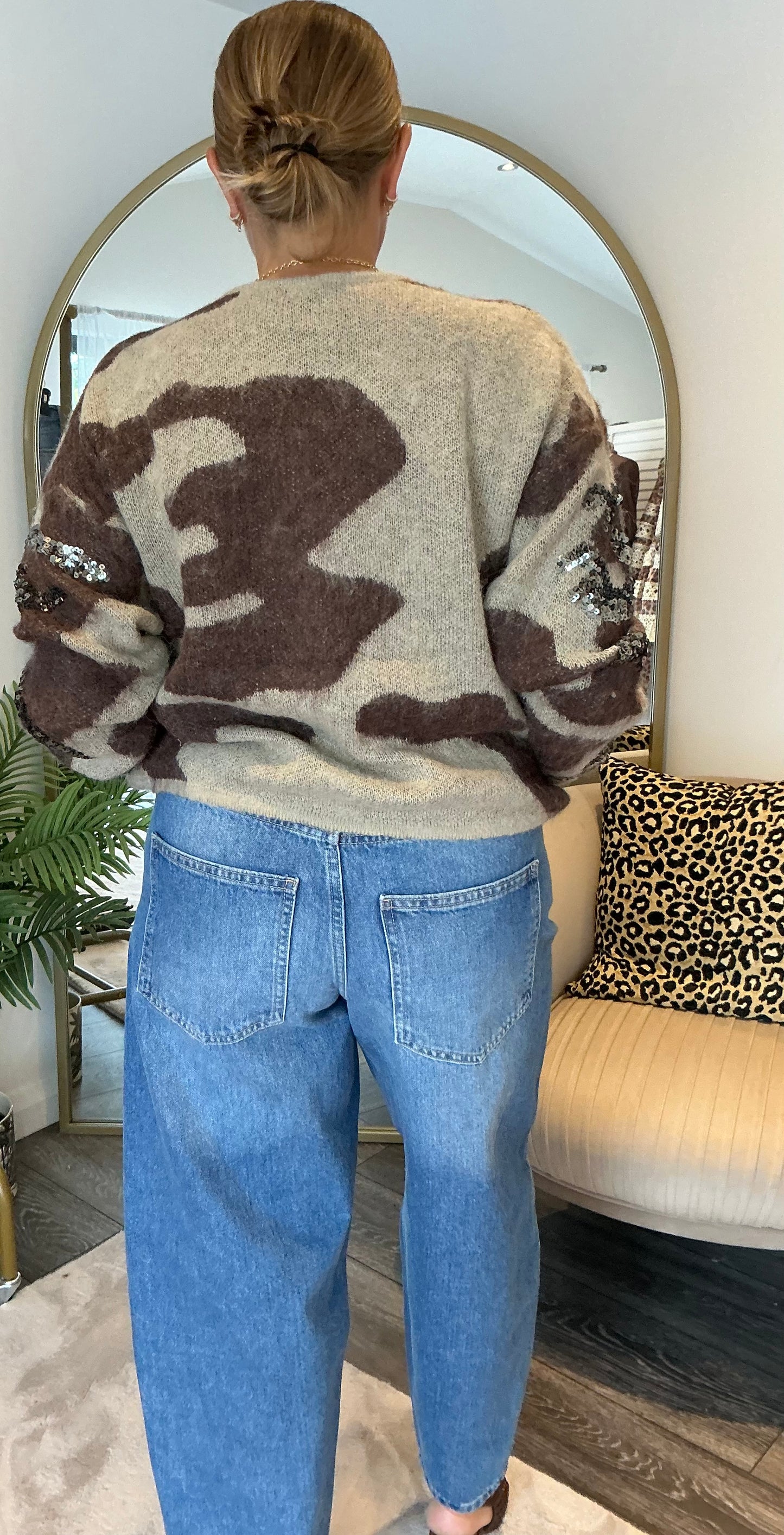 Beige “Camelia” Camo Sequin Cardi