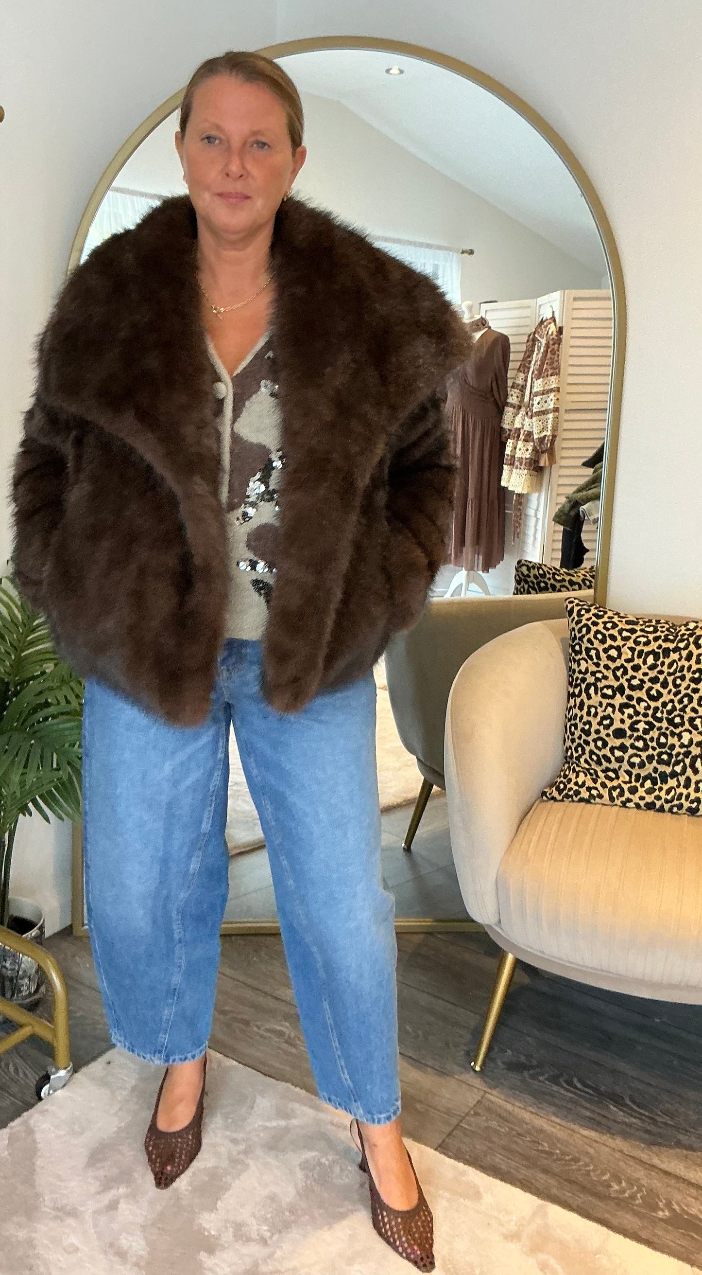 Chocolate “Camille” Faux Fur Jacket