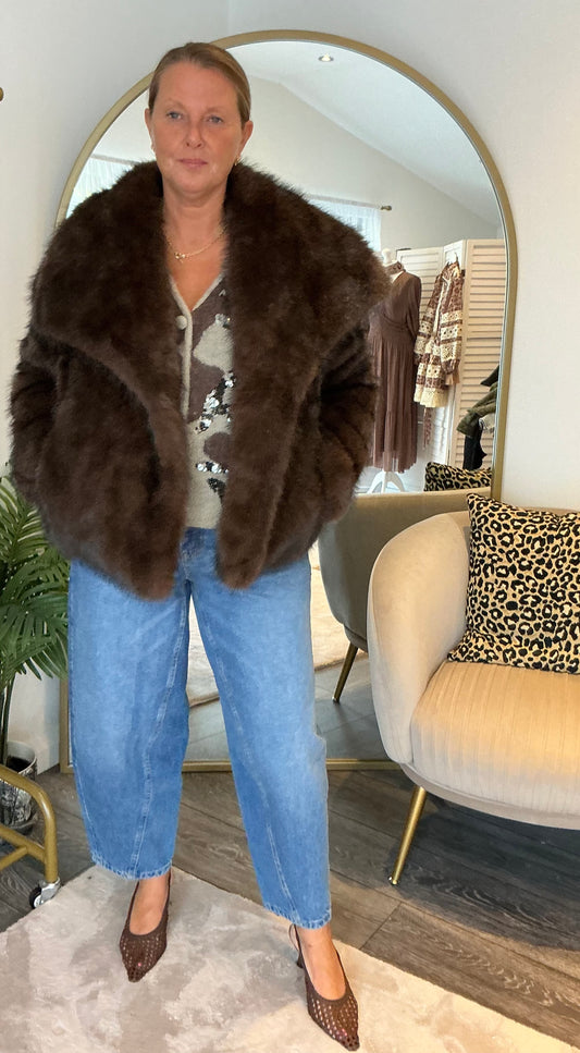 Chocolate “Camille” Faux Fur Jacket