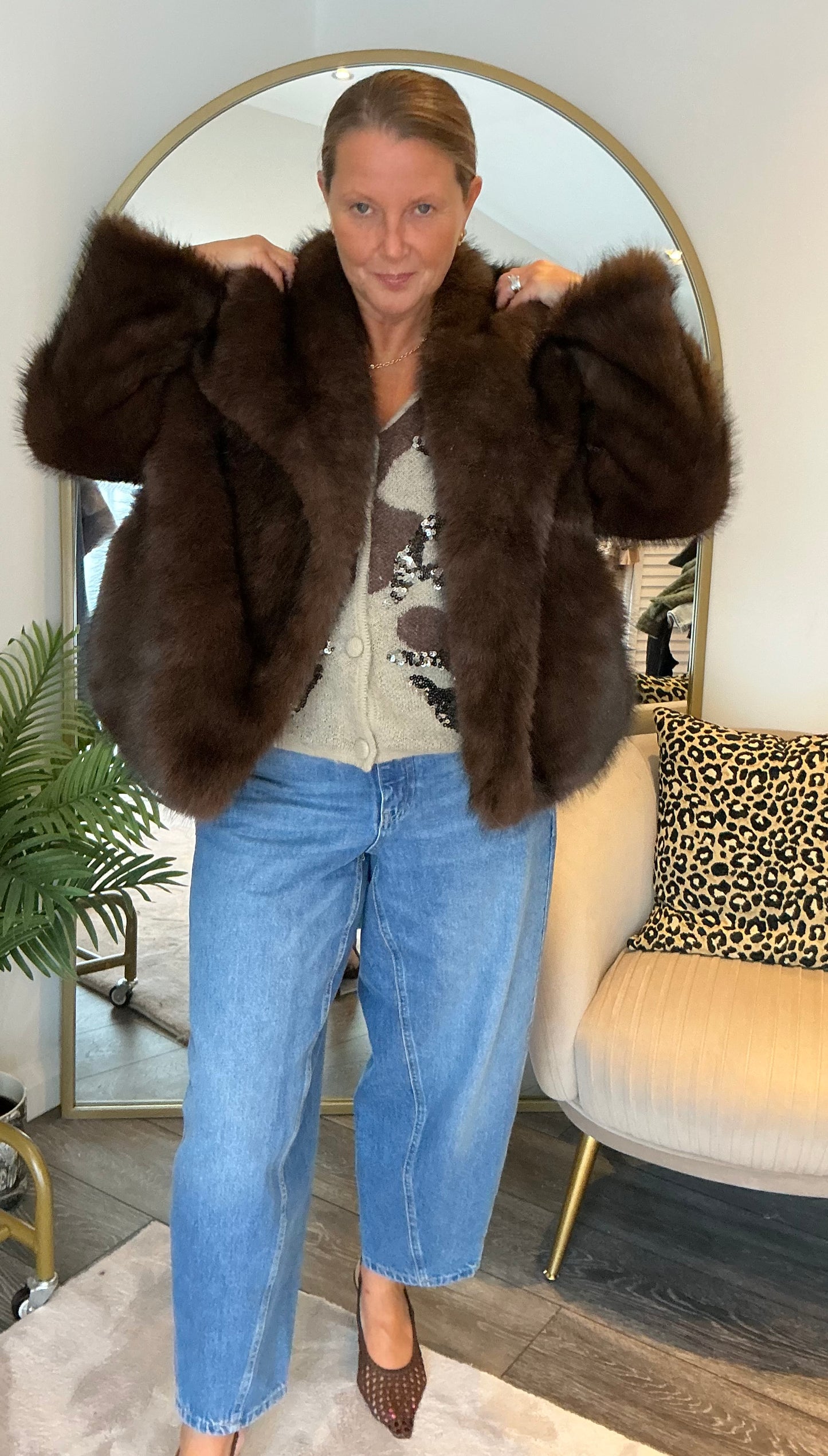 Chocolate “Camille” Faux Fur Jacket