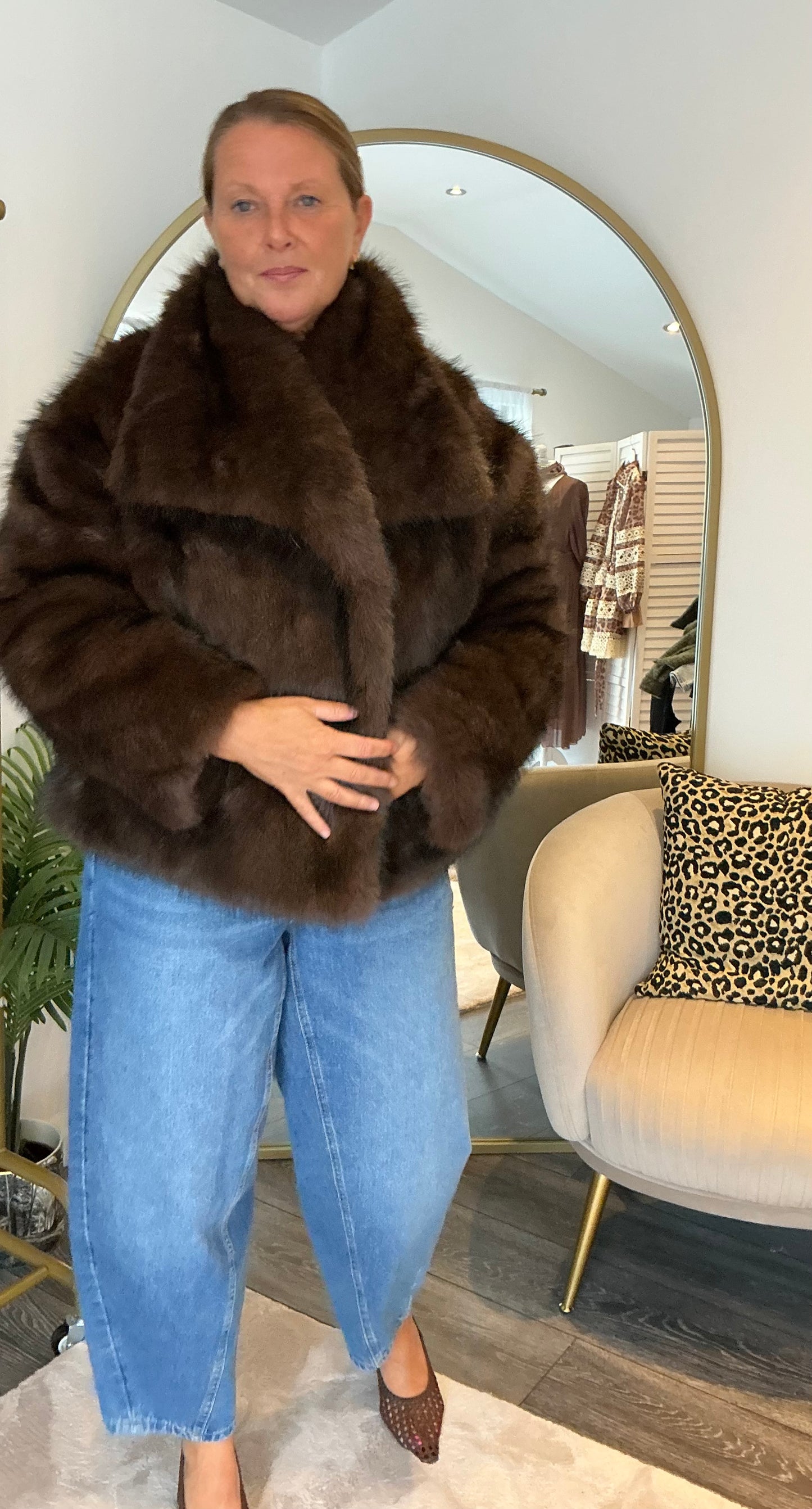 Chocolate “Camille” Faux Fur Jacket