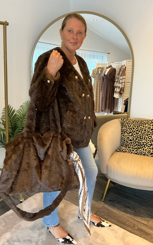 Chocolate “Alice” Faux Fur Bag