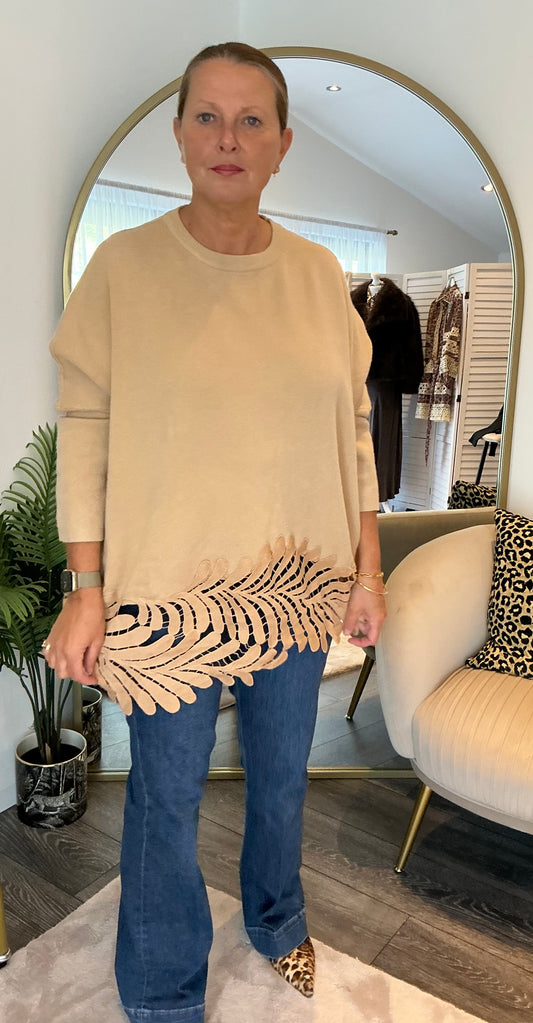 Camel “Emma” Feather Trim Jumper