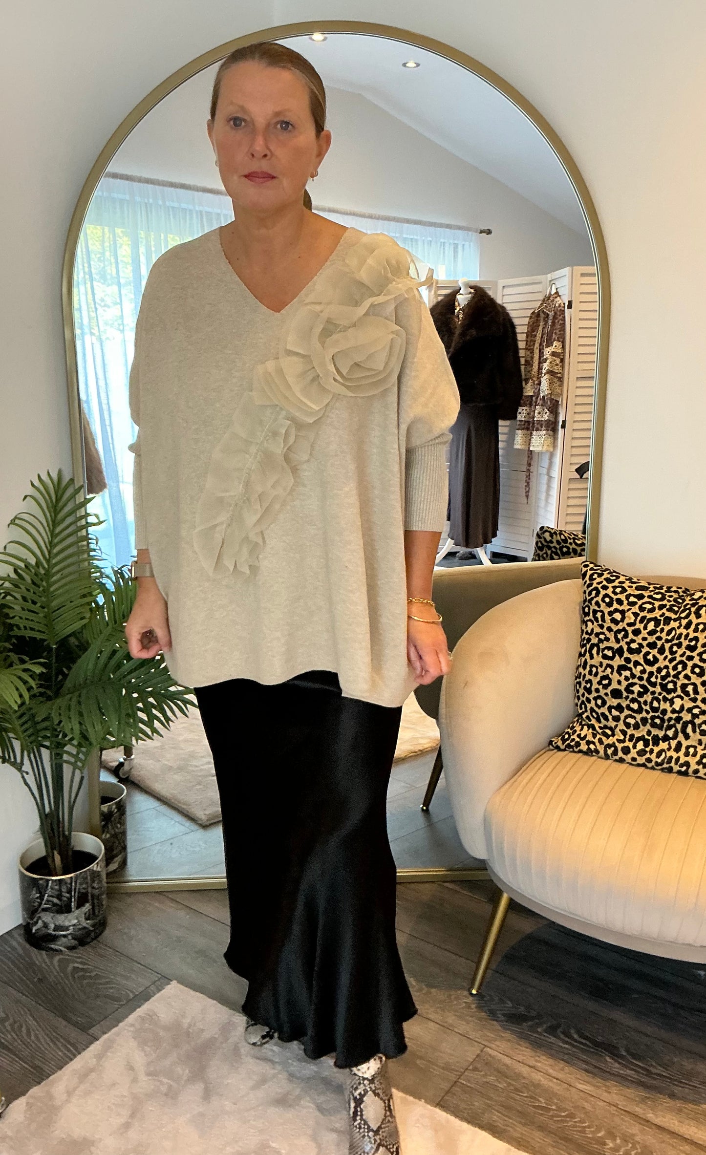 Stone “ Immogen” Ruffle Trim Jumper