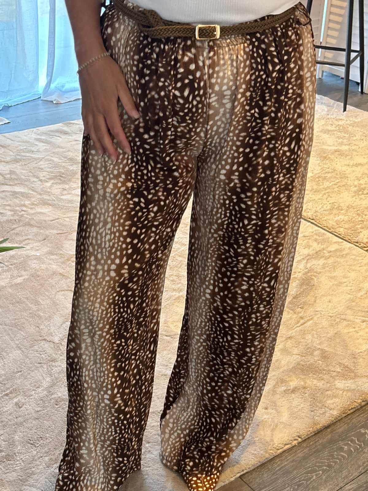 Brown “Bambi” Deer Print Trousers