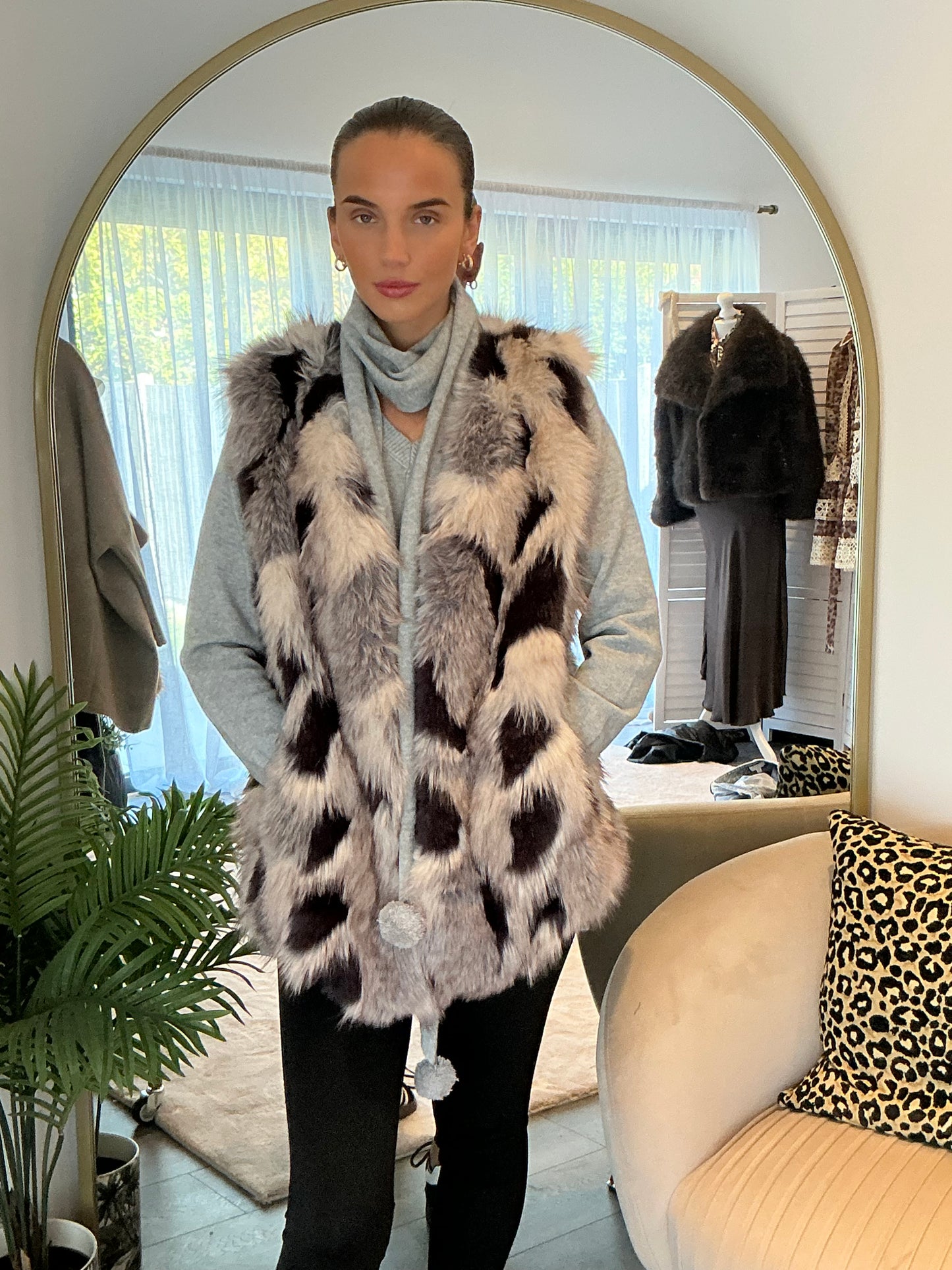 Black Mix “Nicolette” Faux Fur Gilet