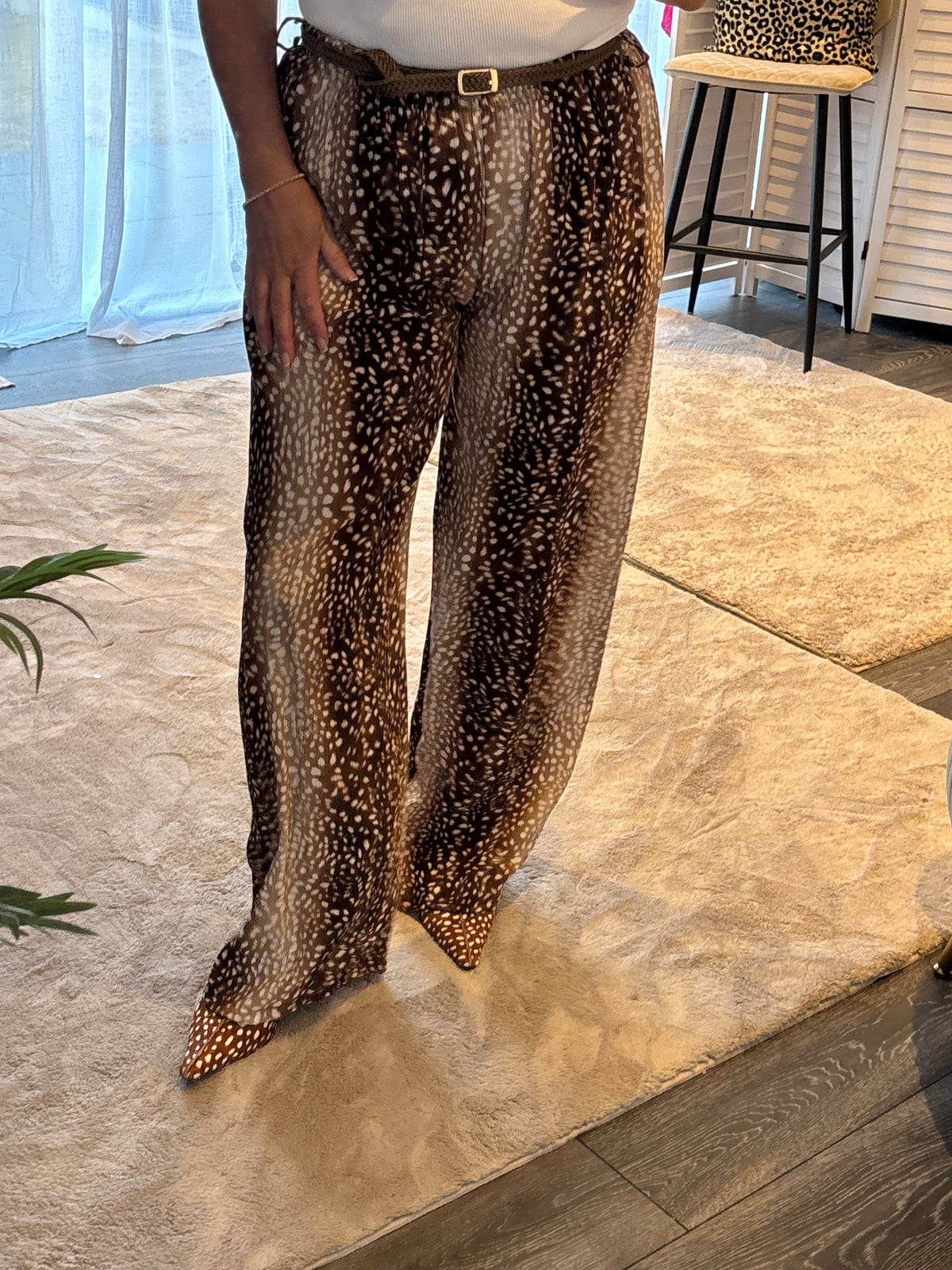 Brown “Bambi” Deer Print Trousers