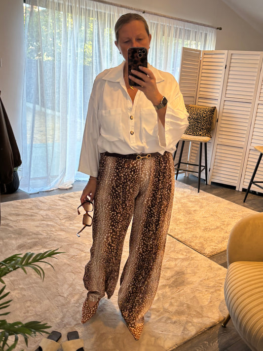 Brown “Bambi” Deer Print Trousers