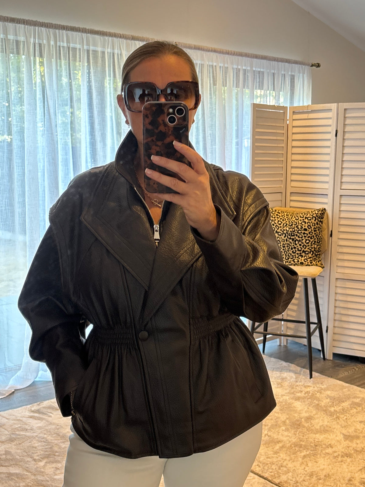 Brown “Gigi” Faux Leather Jacket