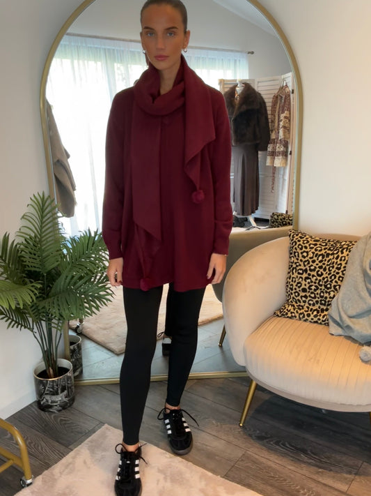 Dark Red “Heather” Jumper & Scarf