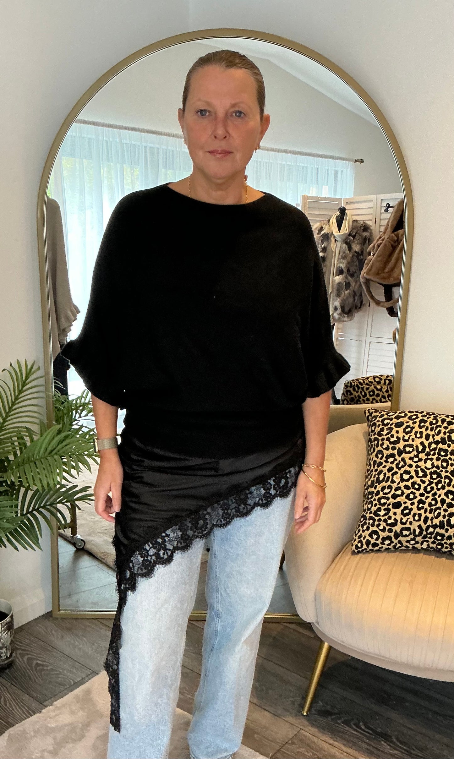 Black “Selina” Satin Slip Dress/Cami