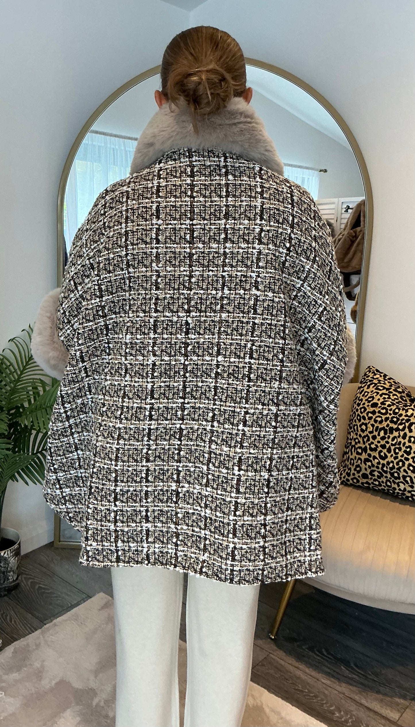 Beige “Miranda” Boucle & Faux Fur Cape