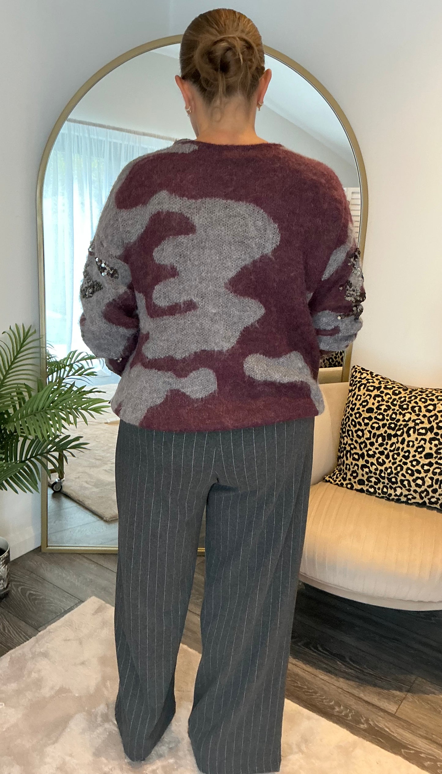 Dark Red “Camelia” Camo Sequin Cardi