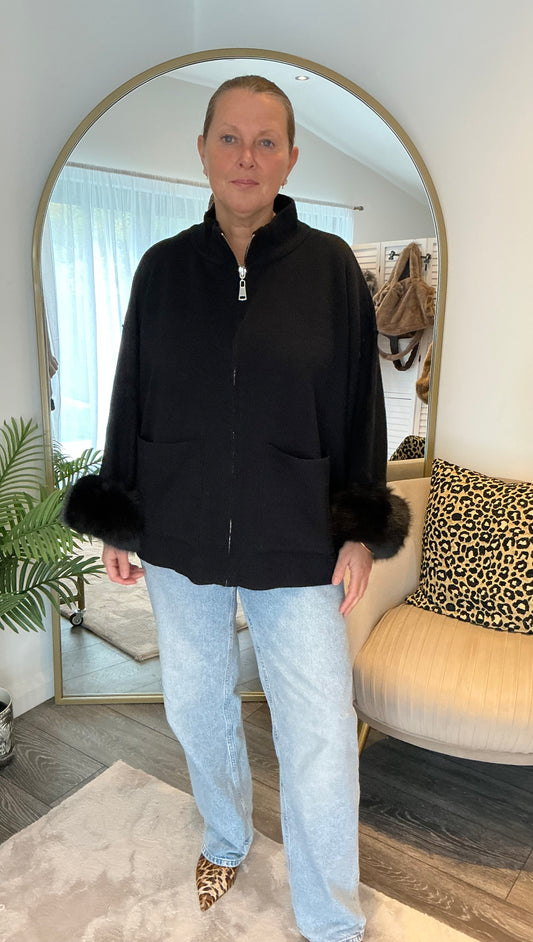Black “Susie” Fur Trim Cardi