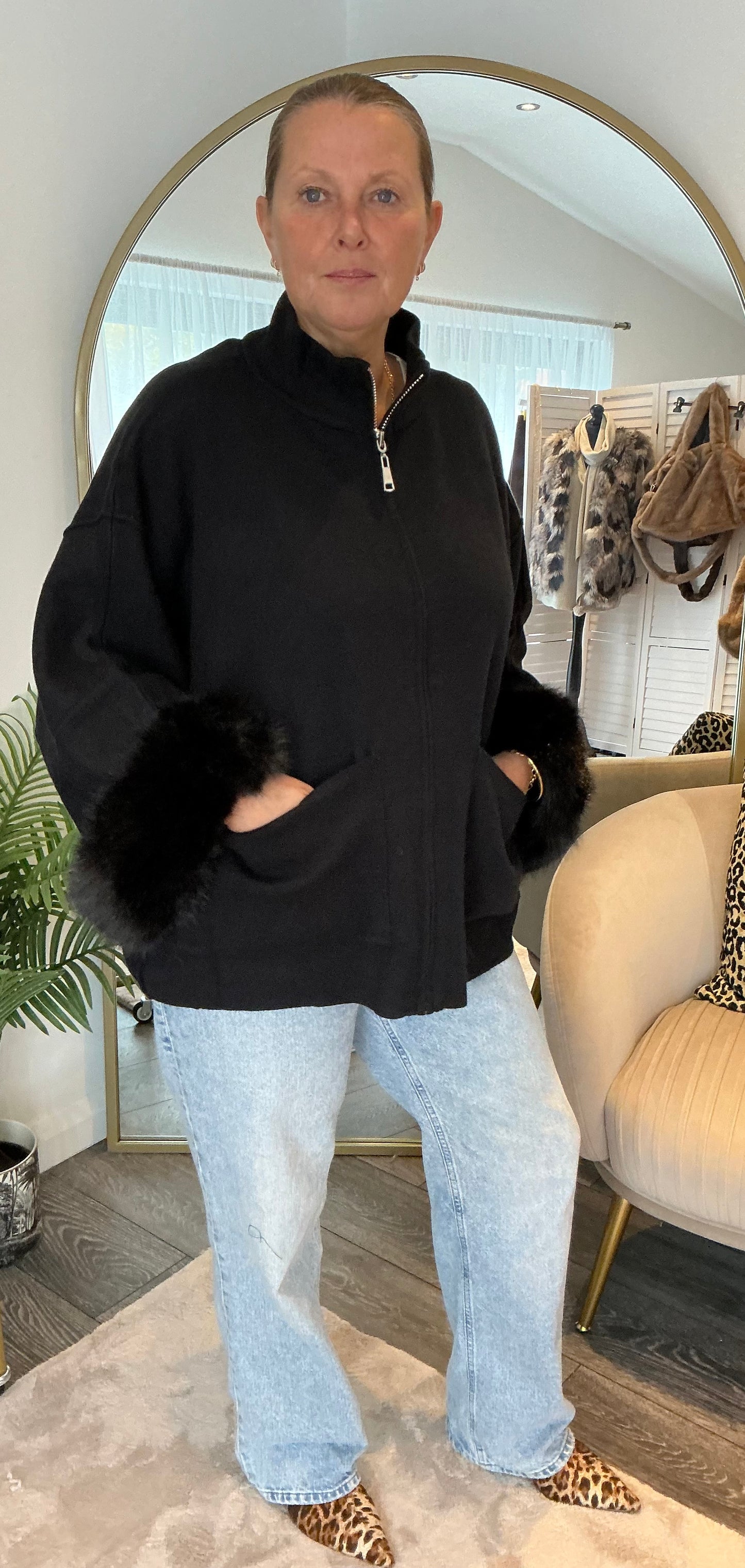 Black “Susie” Fur Trim Cardi