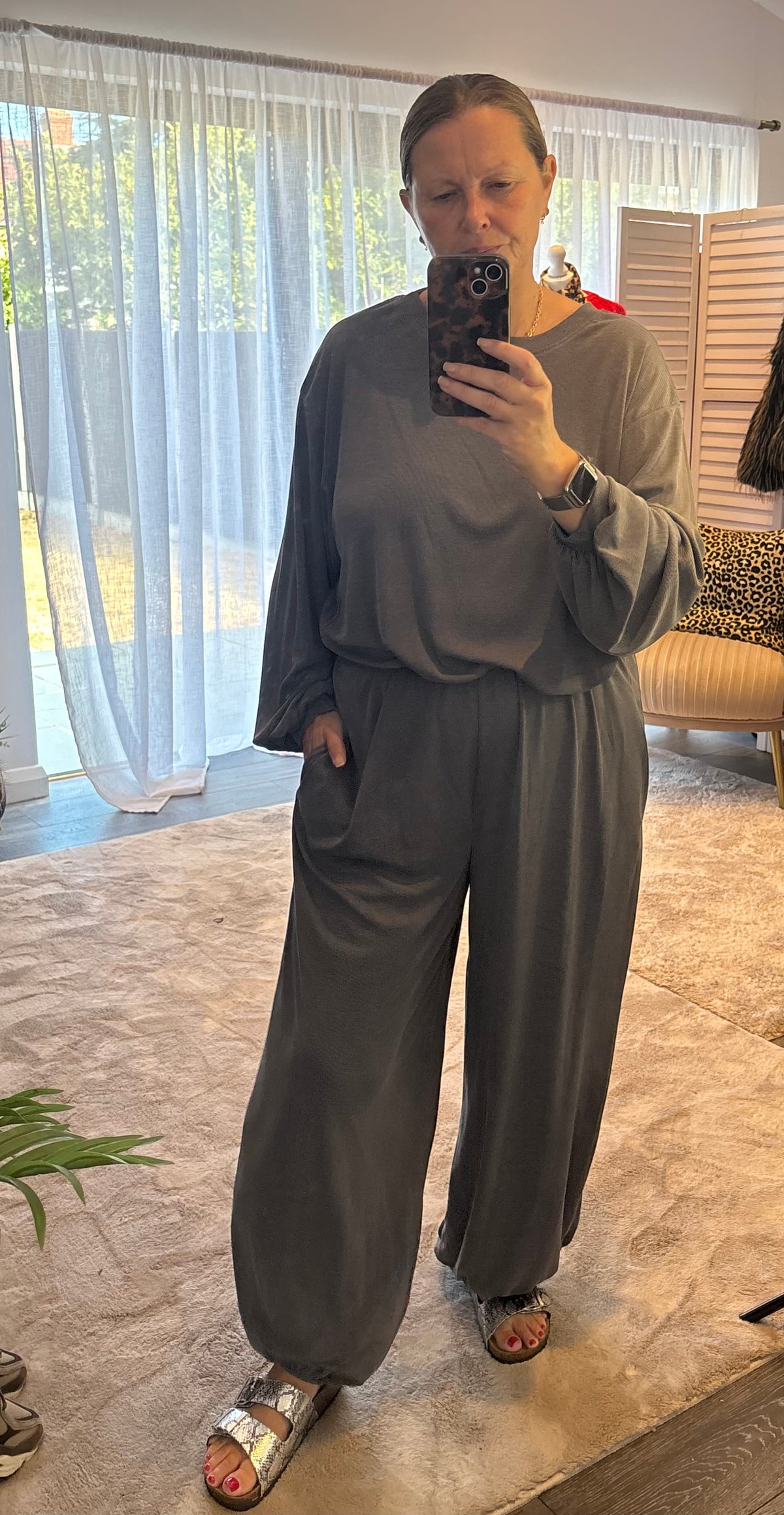 Grey “Anya”  Top & Balloon Trouser Coord