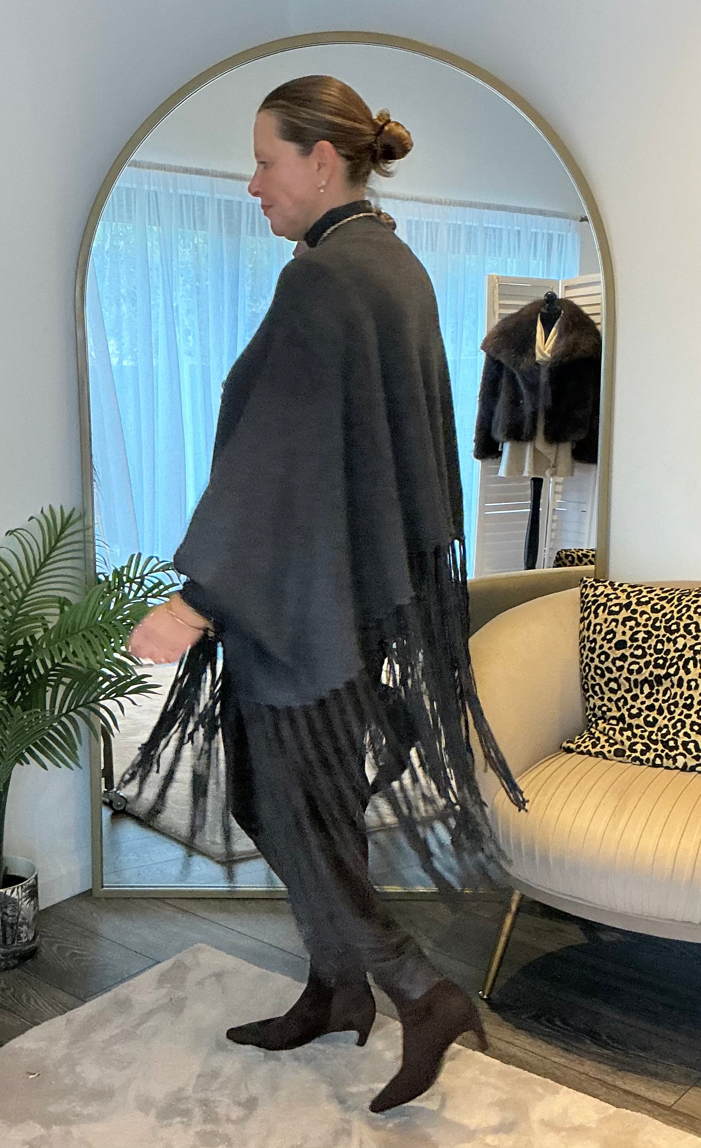 Grey Fringed Poncho Jumper