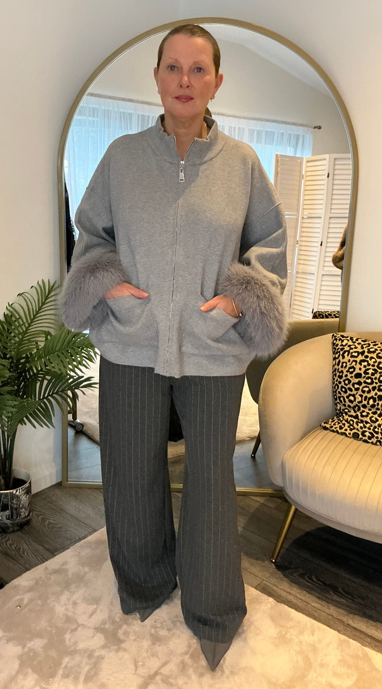 Grey “ Susie” Faux Trim Cardi