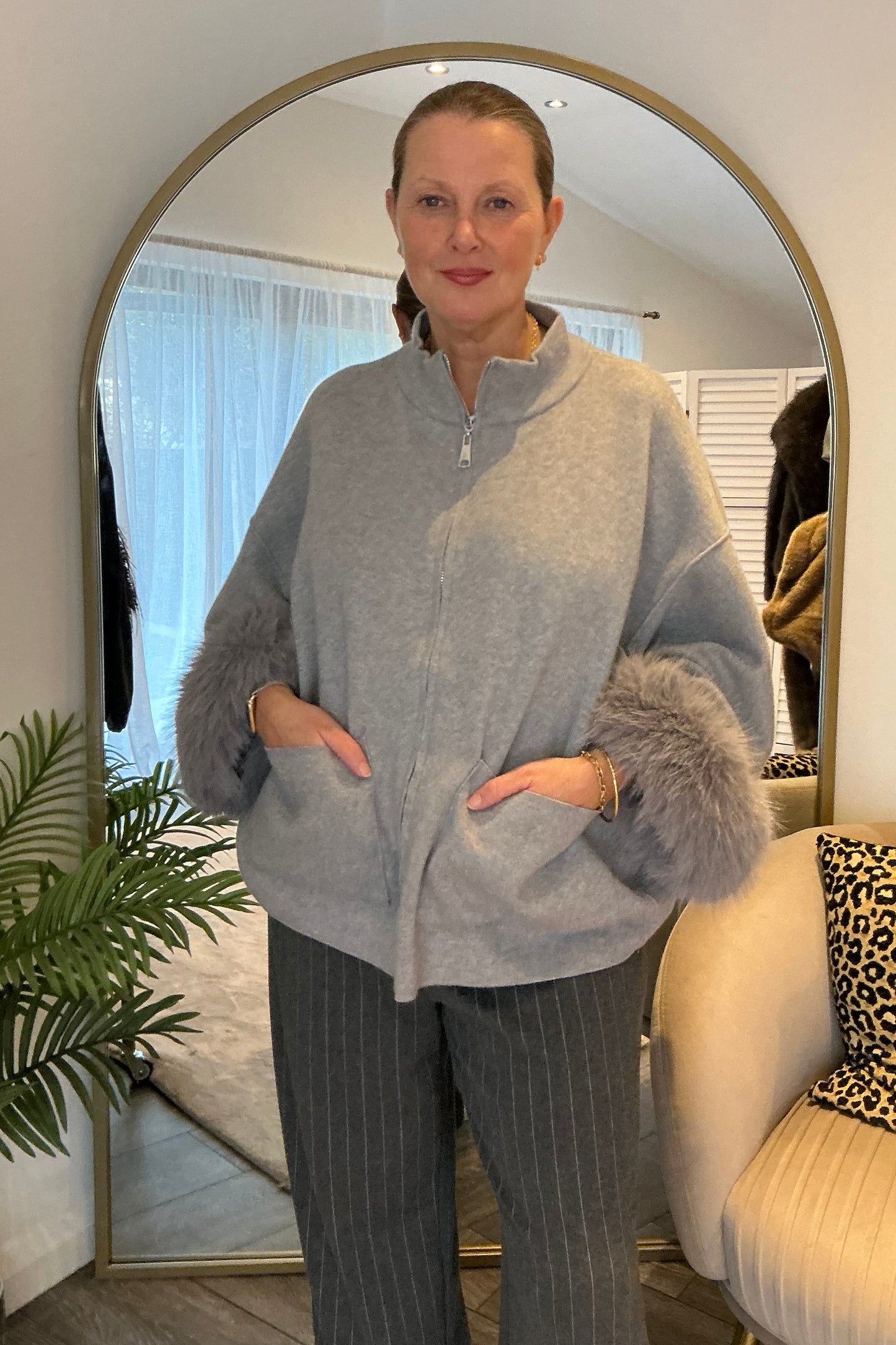 Grey “ Susie” Faux Trim Cardi