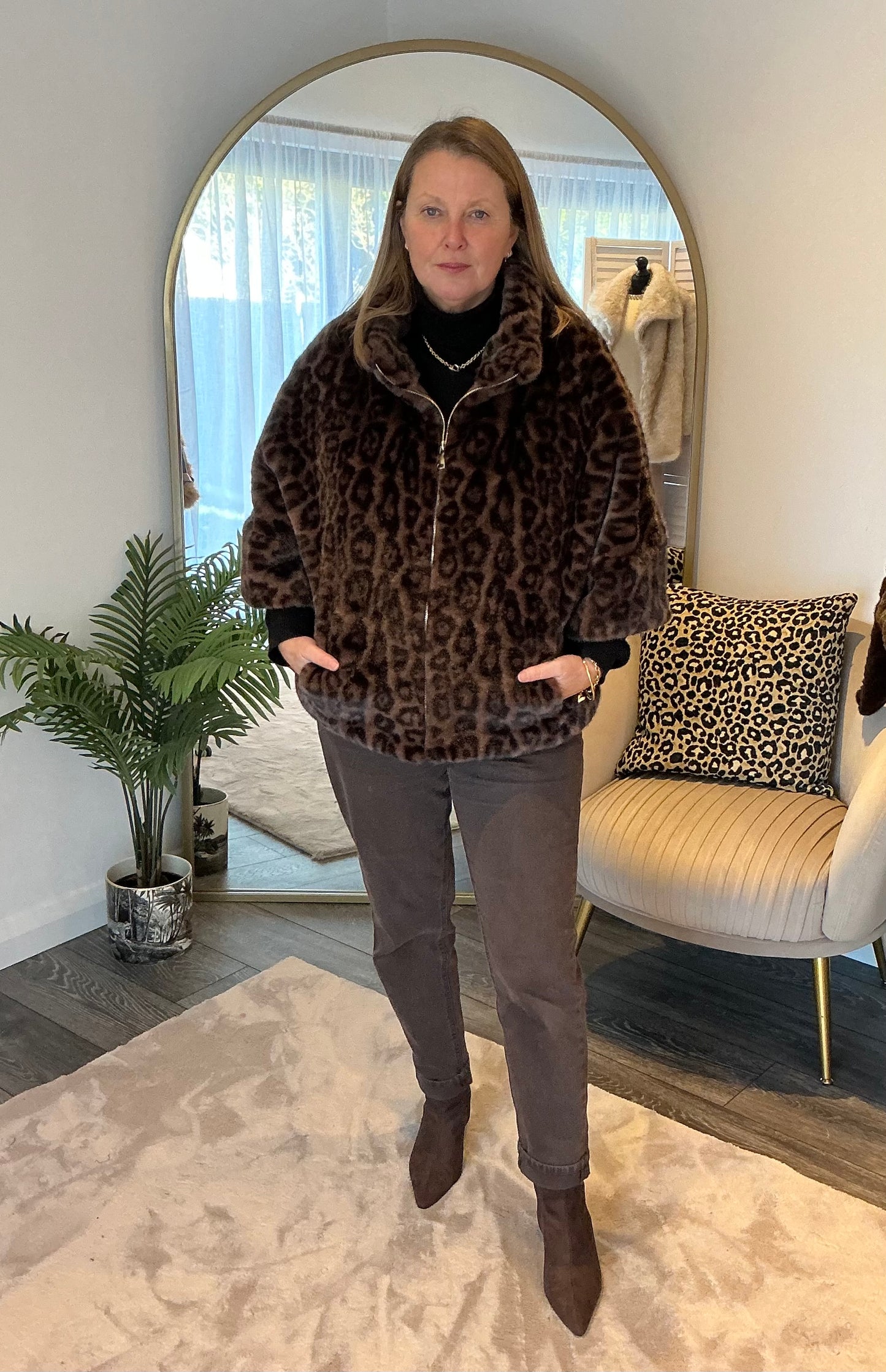 Brown “Lulu” Animal Faux Fur Jacket