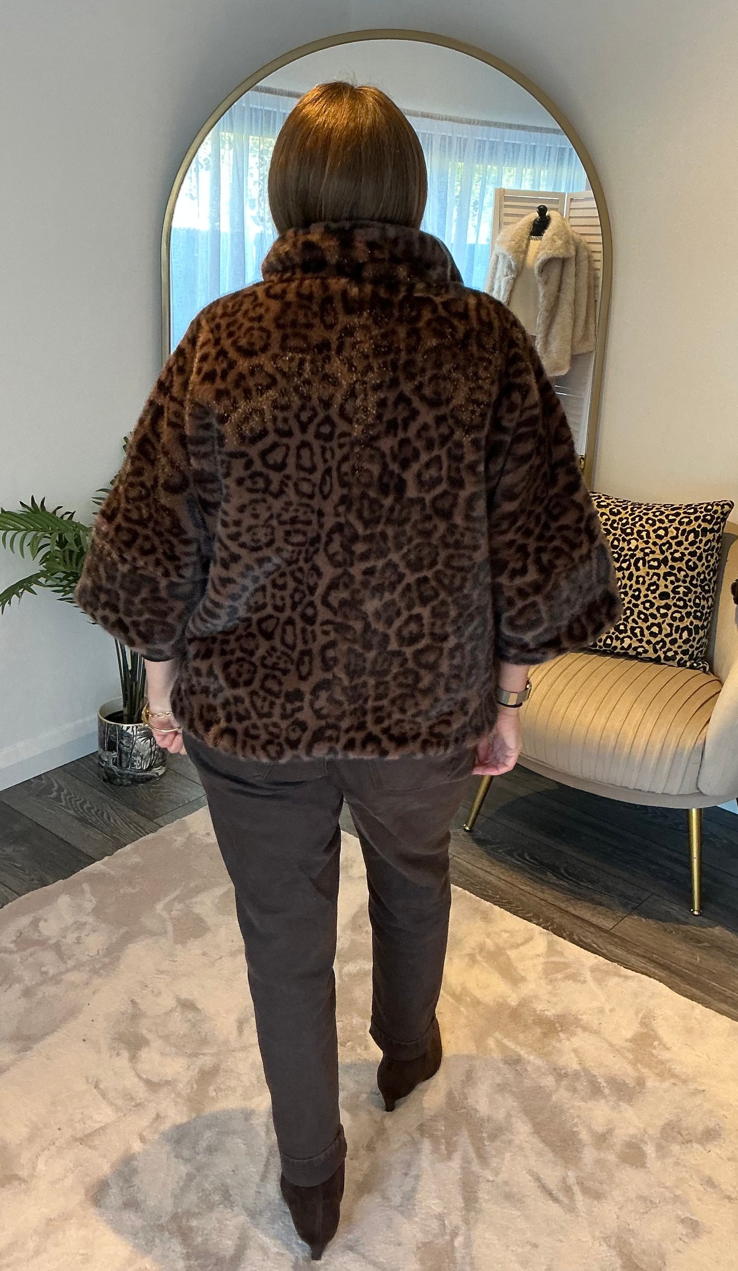 Brown “Lulu” Animal Faux Fur Jacket