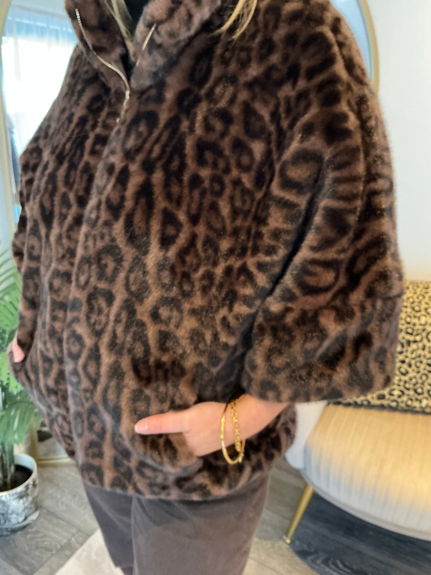 Brown “Lulu” Animal Faux Fur Jacket