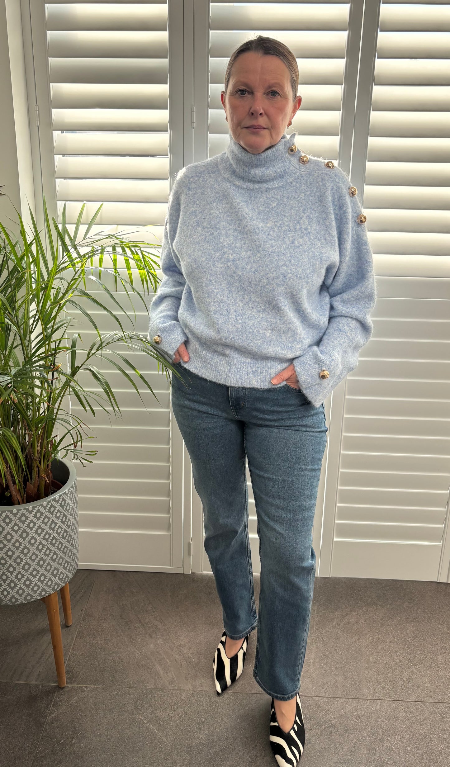 Blue “Tanya” Funnel Neck Jumper