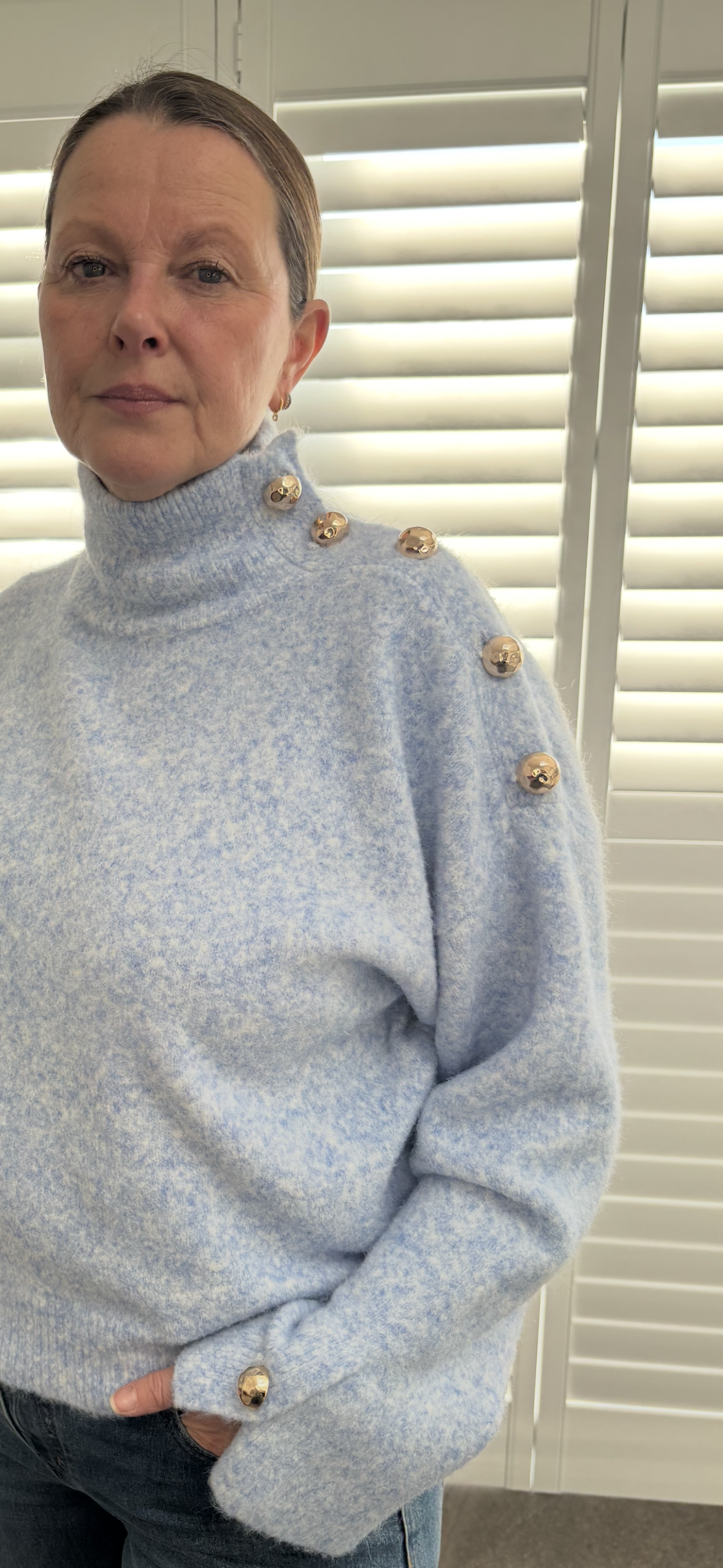 Blue “Tanya” Funnel Neck Jumper
