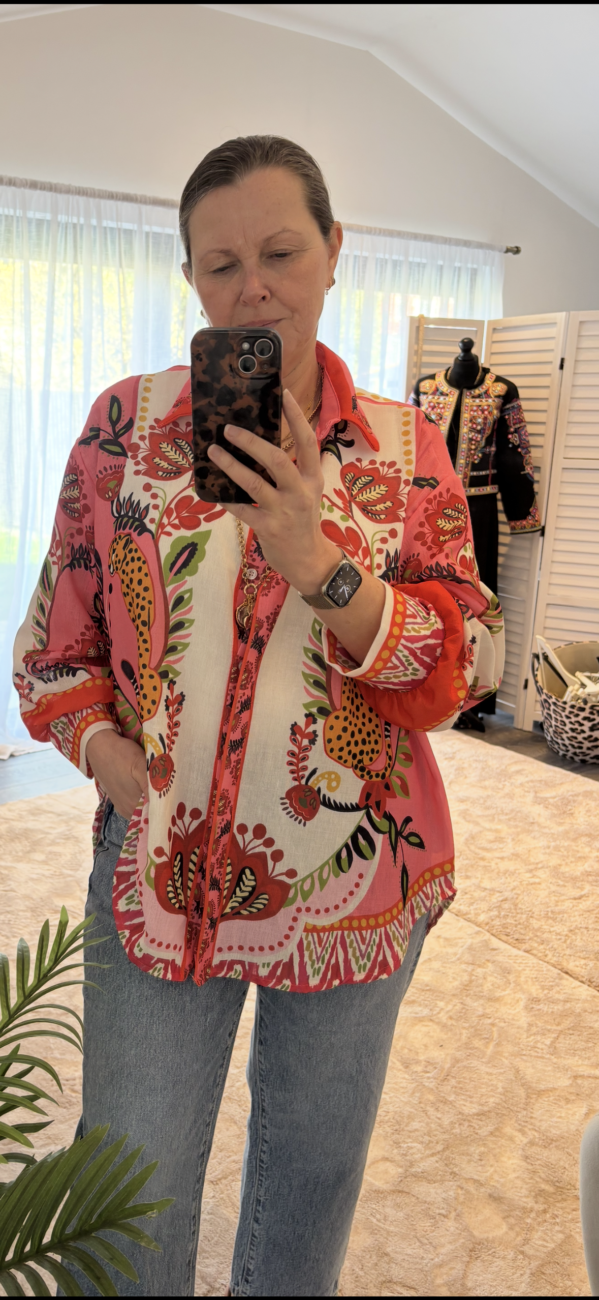 Coral Statement Print Shirt