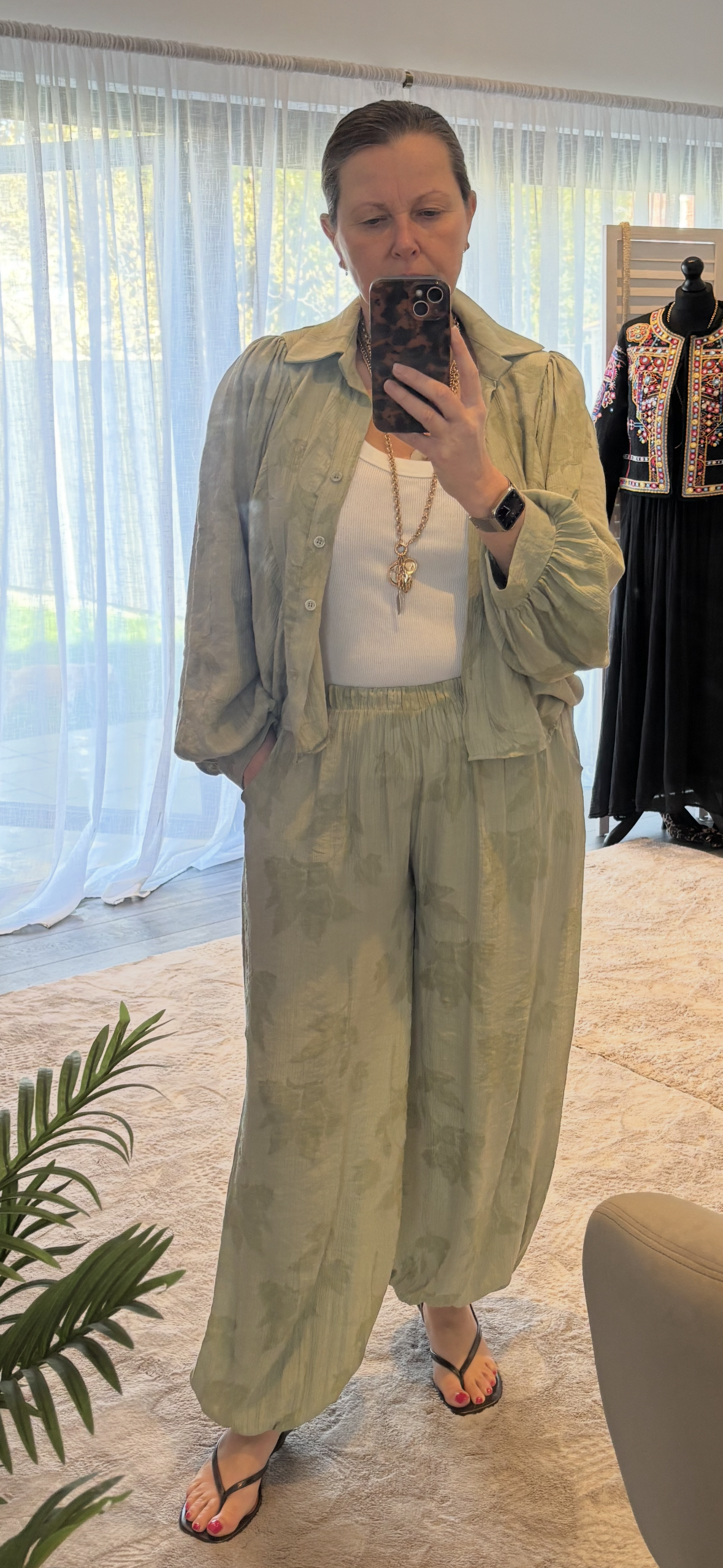 Khaki “Florrie”  Balloon Trouser & Shirt Coord