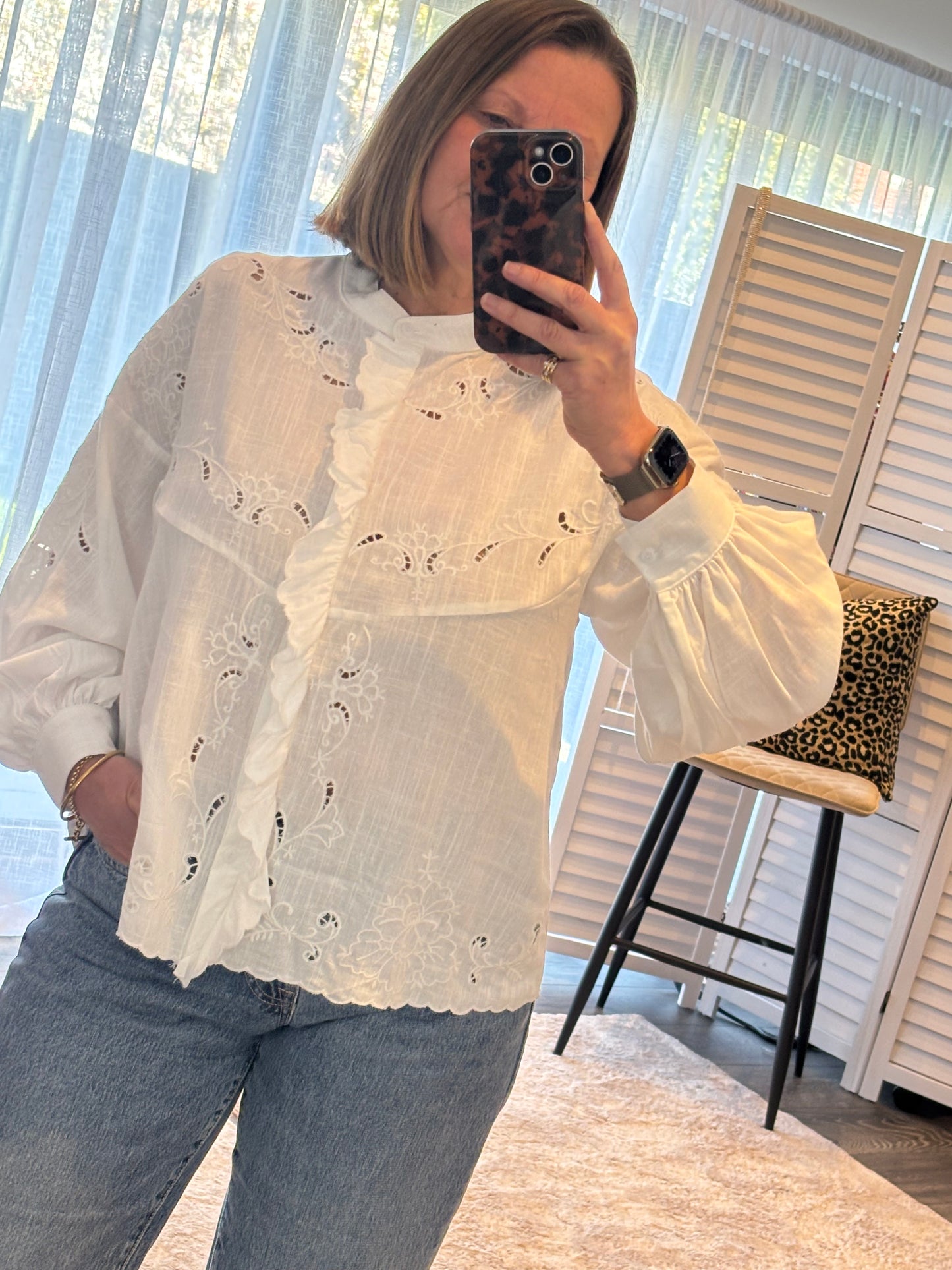White “Tory” Broderie & Cutwork Blouse