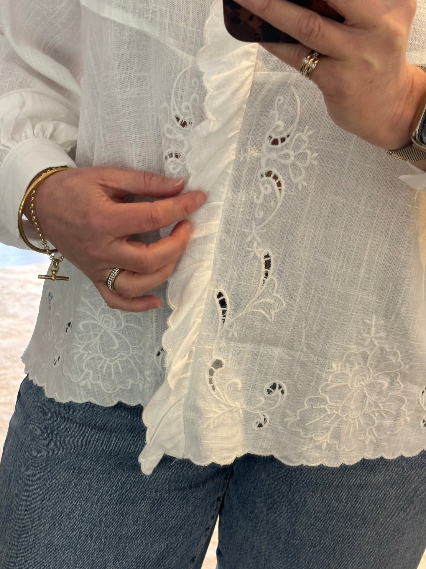 White “Tory” Broderie & Cutwork Blouse