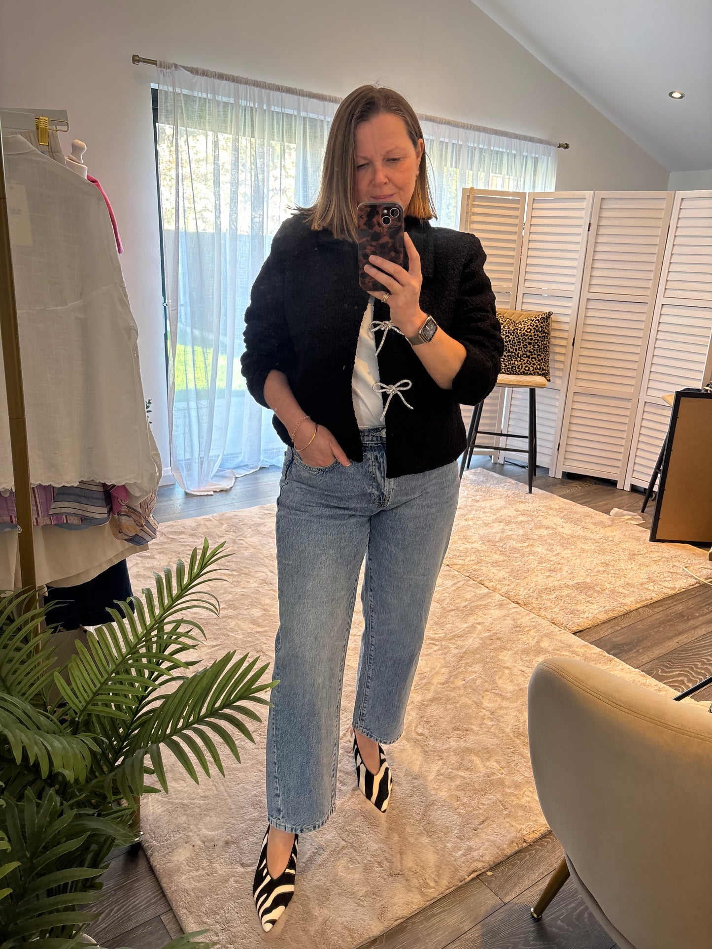 Black Diamante Bow Boucle Jacket