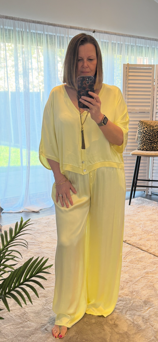 Yellow Satin Jacket & Trouser Coord