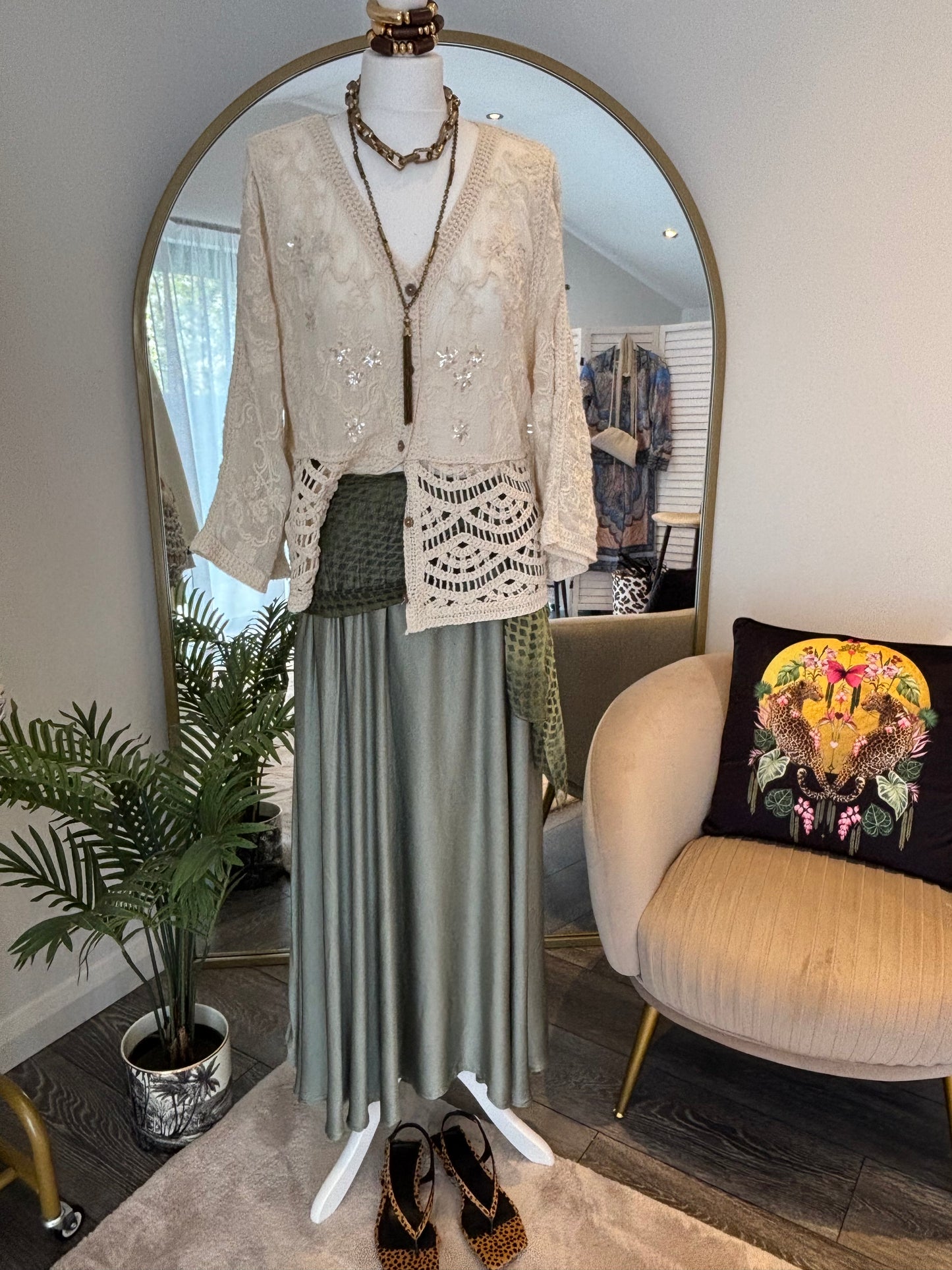 Cream Embroidered & Crochet Blouse