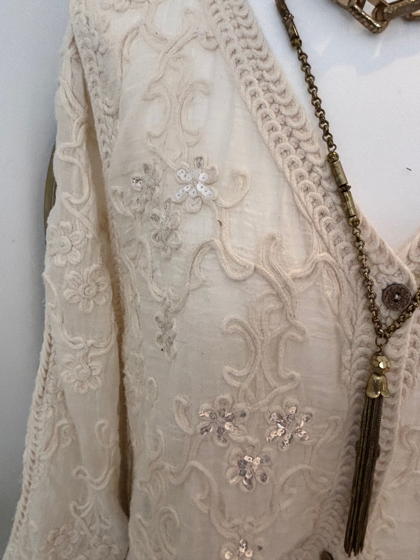 Cream Embroidered & Crochet Blouse
